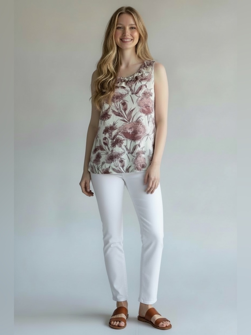 Banana Republic Floral Sleeveless Ruffles Size Large Top